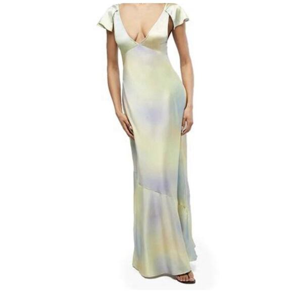 WeWoreWhat Lace Midi Slip Dress Size 6 Watercolor Print NWT $128 Silky Charmeuse - Picture 1 of 6